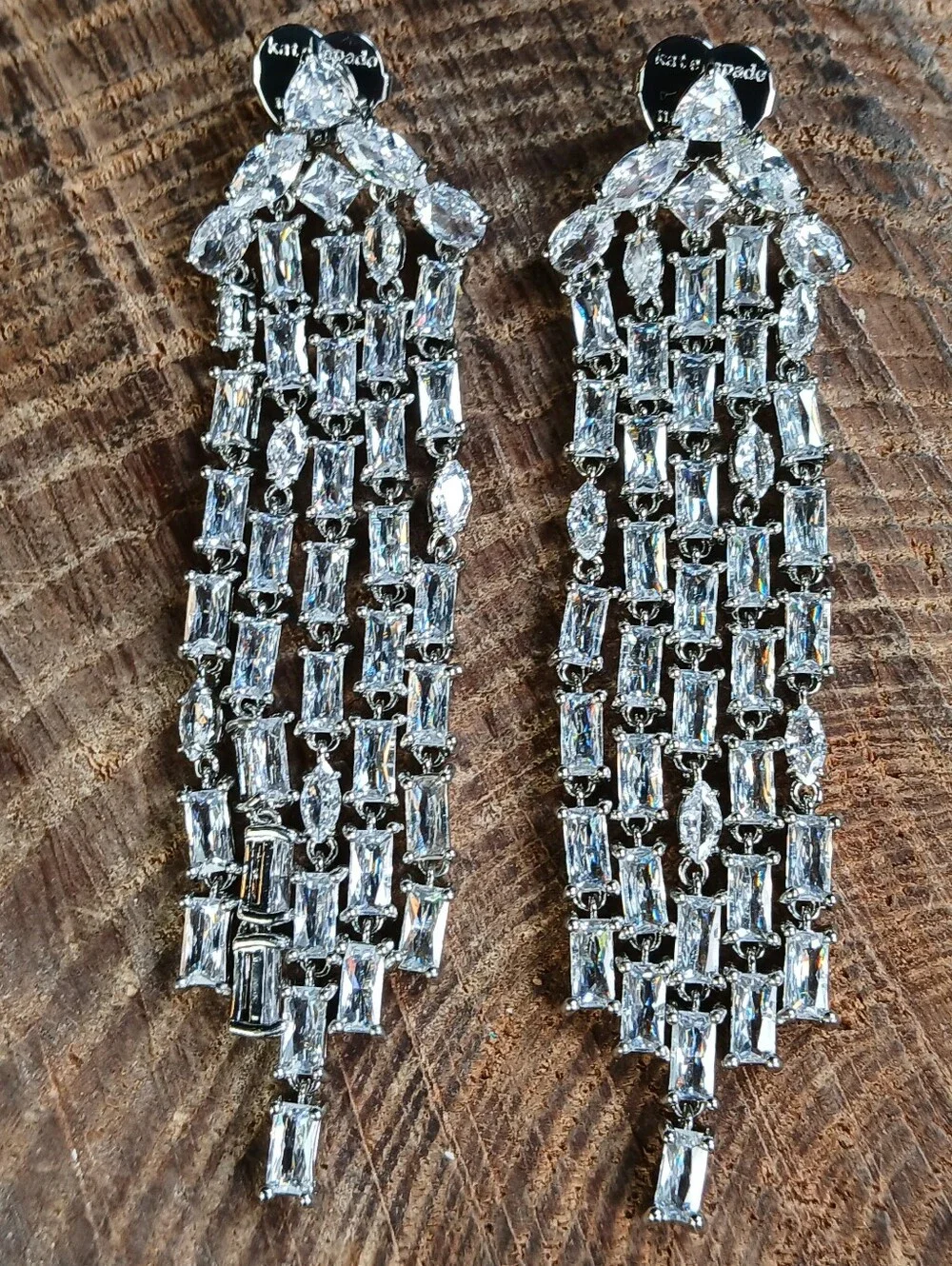 Kate Spade New York Showtime  Silvertone CZ Fringe Statement Earrings